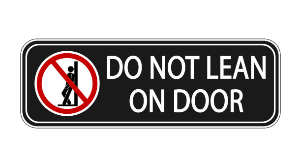 不要靠在门上。禁止有符号和文字的标志。水平形状，黑色背景图片下载