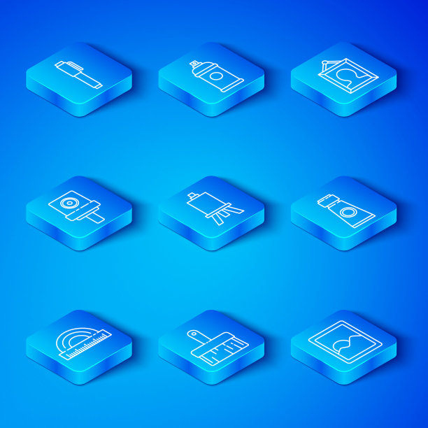 集线量角器，画架绘画艺术板，画笔，管与调色板，图片，喷雾罐喷嘴盖，笔和图形平板图标。向量图片下载