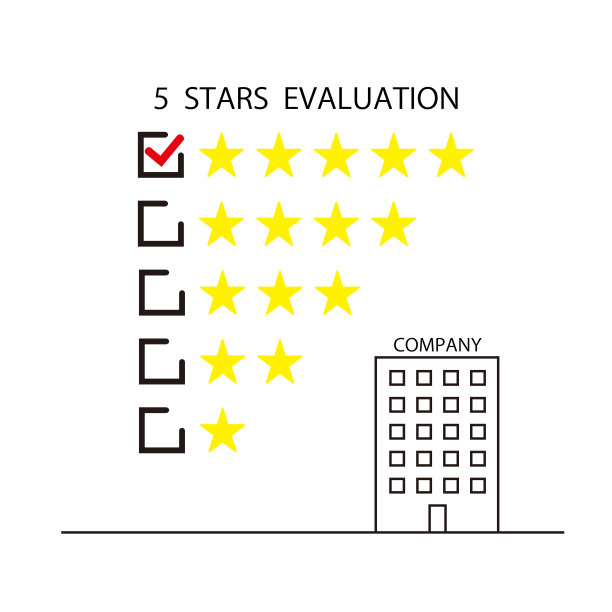 五星评价与复选标记和建筑插图图片下载
