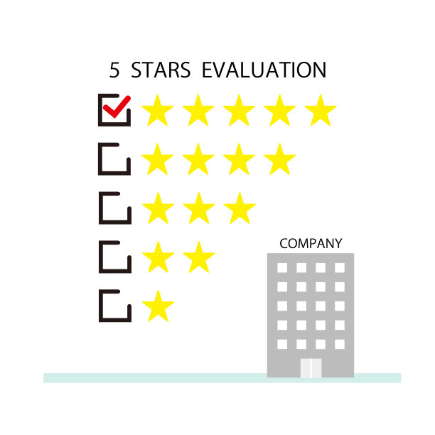 五星评价与复选标记和建筑插图图片下载