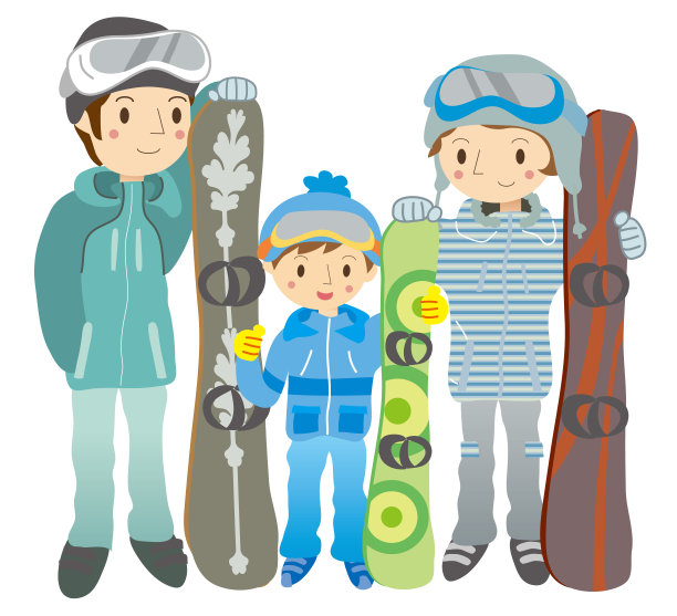 图为父母和孩子在单板滑雪图片下载