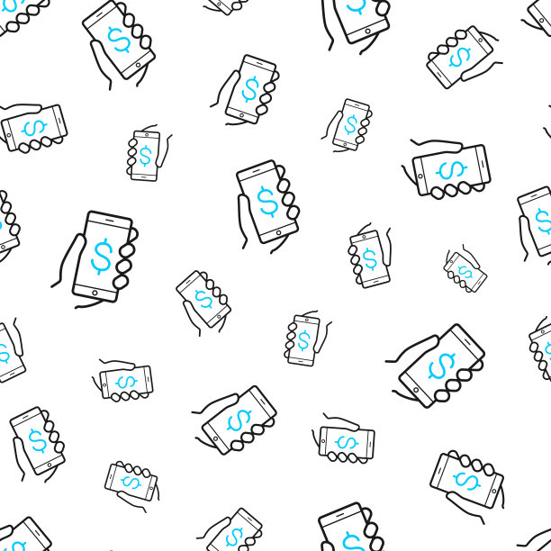 带有美元符号的智能手机。无缝模式。白色背景上的线条图标图片下载
