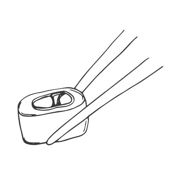 寿司卷和棍棒图标涂鸦矢量。日本的食物。日本生鱼片孤立图片下载