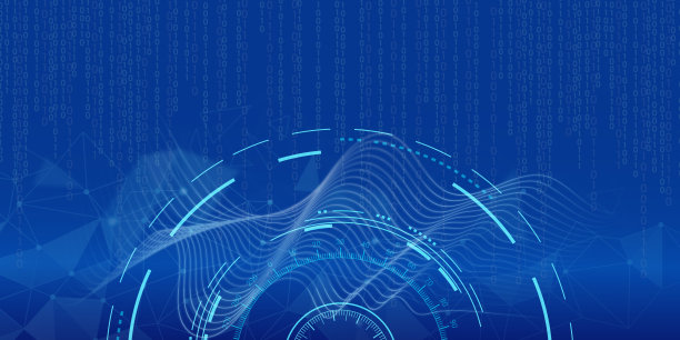 大数据、全球网络、人工智能。技术背景与二进制代码，波浪图形的网页设计，演示文稿，广告，博客，封面图片下载