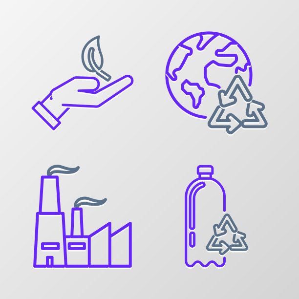 集回收塑料瓶，工厂，地球和行星回收和发芽手的环保标志。向量图片下载
