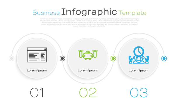 集线软件，网页开发人员编程代码，无人机飞行与行动相机和机器人和数字时间管理器。业务信息图表模板。向量图片下载