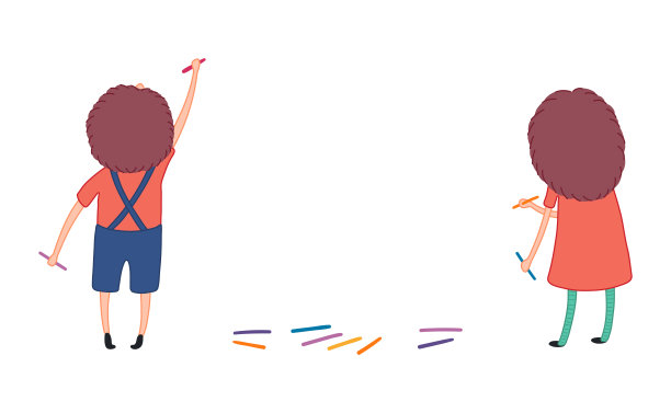 可爱的孩子用蜡笔手绘卡通人物插图图片下载