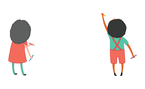 可爱的孩子用蜡笔手绘卡通人物插图图片下载