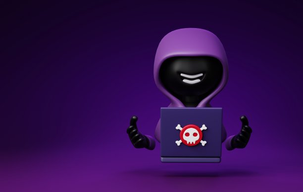 黑客与笔记本电脑，网络安全符号。3D渲染图片下载