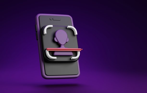 尖端的网络安全与移动3D图标。面部扫描和数据保护3D渲染。图片下载