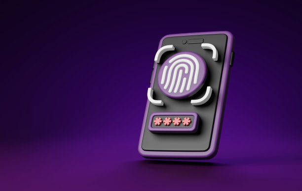 未来手机指纹密码安全。3D渲染。图片下载