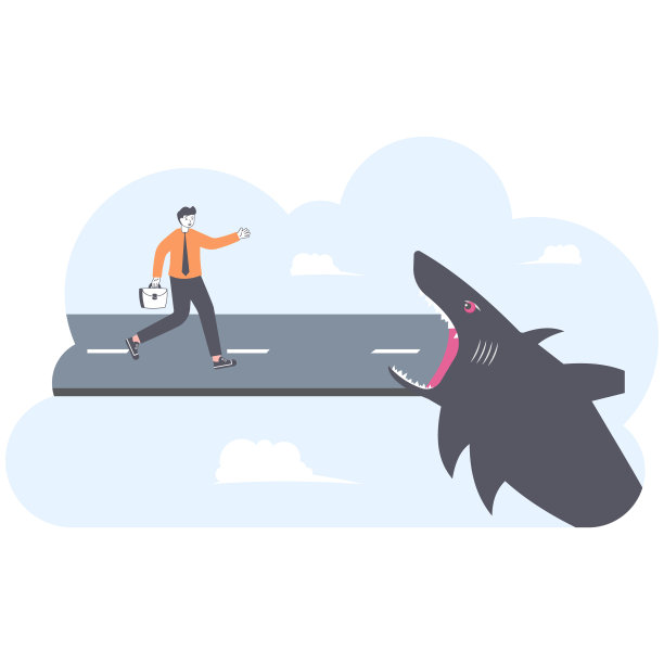 商人落入陷阱的鳄鱼锋利的牙齿，矢量插图卡通图片下载