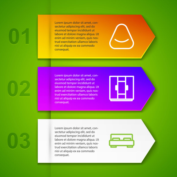 设置线Pouf，衣柜和大床。业务信息图表模板。向量图片下载