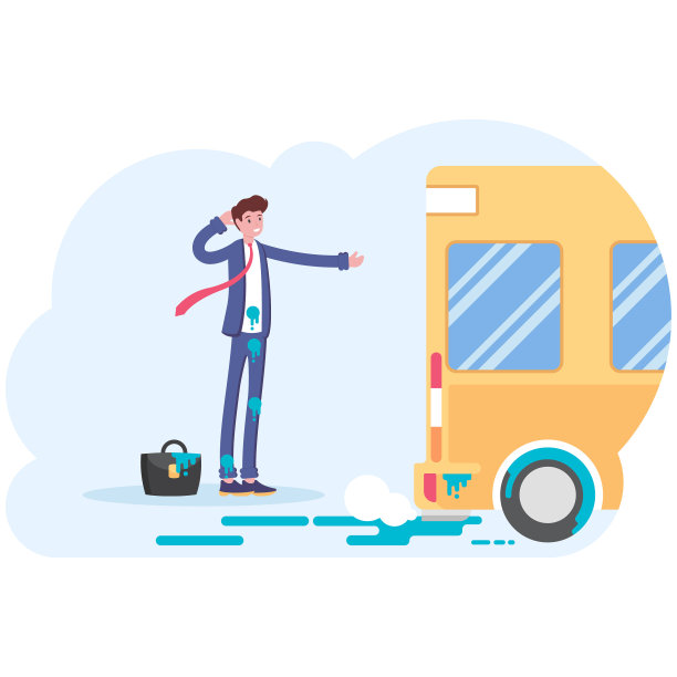 经理或员工是不吉利的。一辆公共汽车把泥溅到一个穿西装的人身上。插图，矢量EPS 10图片下载