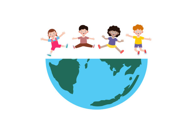 地球日，可爱的孩子拯救世界，世界环境日，白色背景矢量平面插画风格图片下载