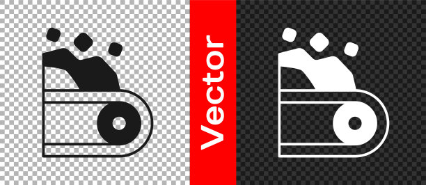 黑色传送带载煤图标隔离在透明的背景。向量图片下载