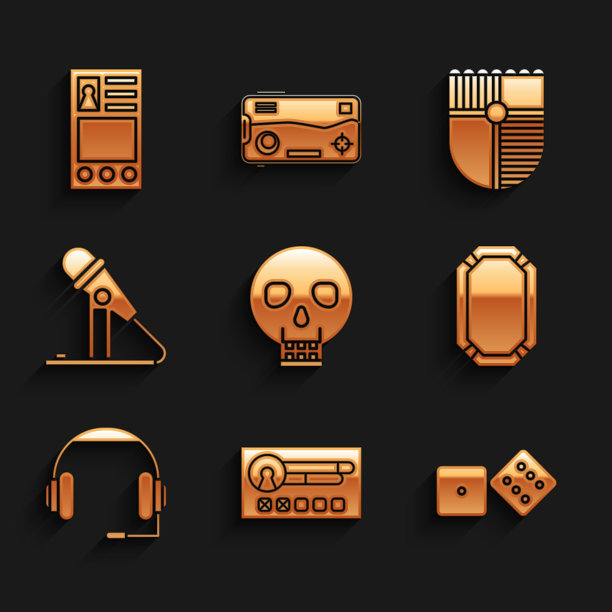 设置头骨，创建帐户屏幕，游戏骰子，扑克桌，耳机，麦克风，屏蔽游戏和图标。向量图片下载