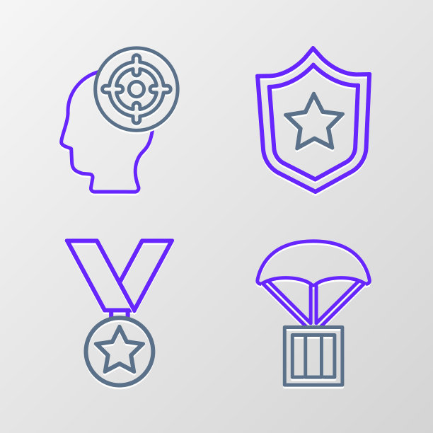 设置线空投箱，军事奖励奖章和目标运动图标。向量图片下载