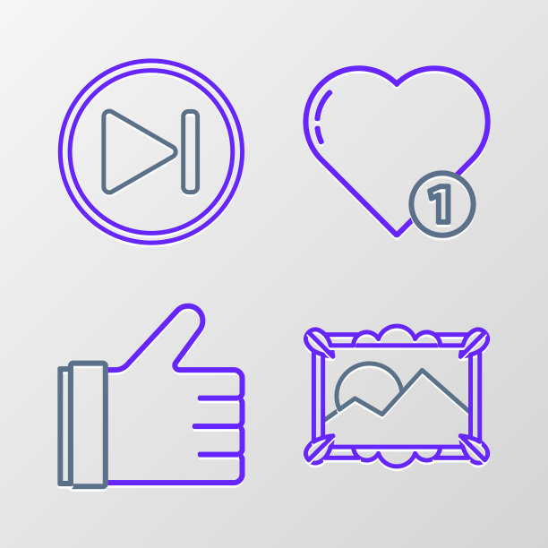 设置线条图片风景、手喜欢、心喜欢和快进图标。向量图片下载