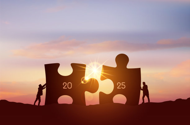 商务人士连接拼图元素，代表合作概念2025。黑色的轮廓。商业成功的概念。矢量插图。企业理念设计2025图片下载