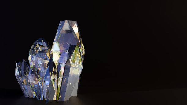石英晶体在黑色背景上的三维渲染图片下载