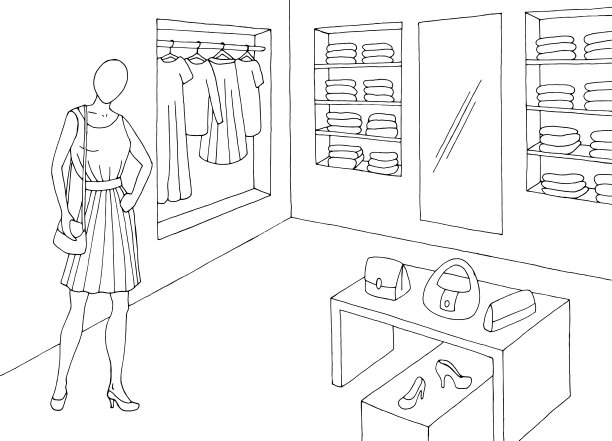 商店内部图形黑白素描插图矢量图片下载