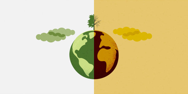 地球，绿色可持续生态与高污染地球与死亡树的比较。向量Illutration。图片下载