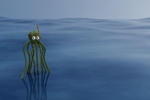 单章鱼在海洋中戴着护目镜和通气管的3d渲染图片下载