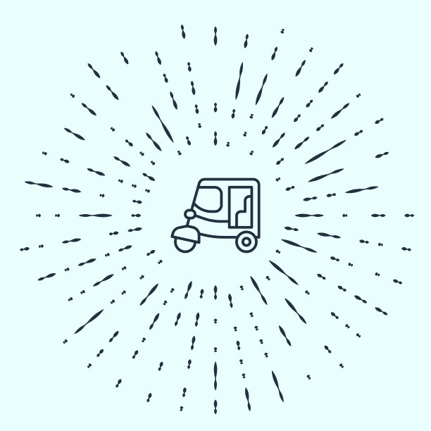 黑线的士嘟嘟车图标孤立在灰色背景。印度自动三轮车概念。德里的汽车。抽象圆形随机点。向量图片下载