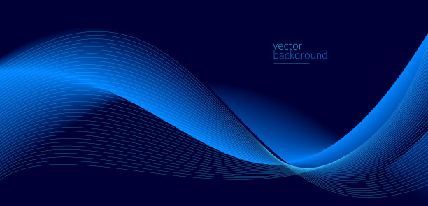 流畅的深蓝色曲线造型配合柔和的渐变矢量抽象背景，轻松宁静的艺术，可以说明健康医疗或音乐的声音。图片下载