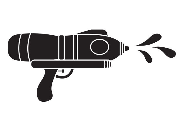 矢量塑料儿童玩具水枪形状图标孤立的白色背景。黑色剪影夏季手枪元素。宋干节传统游戏插画图片下载