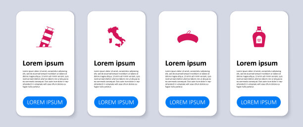 套装香水，法国贝雷帽，意大利地图和比萨斜塔。业务信息图表模板。向量图片下载