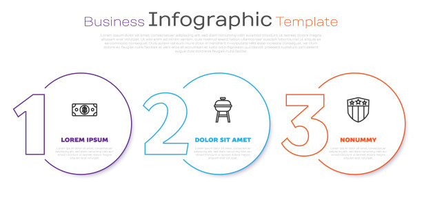 设置线堆叠纸币现金，烧烤架和盾牌与星星。业务信息图表模板。向量图片下载
