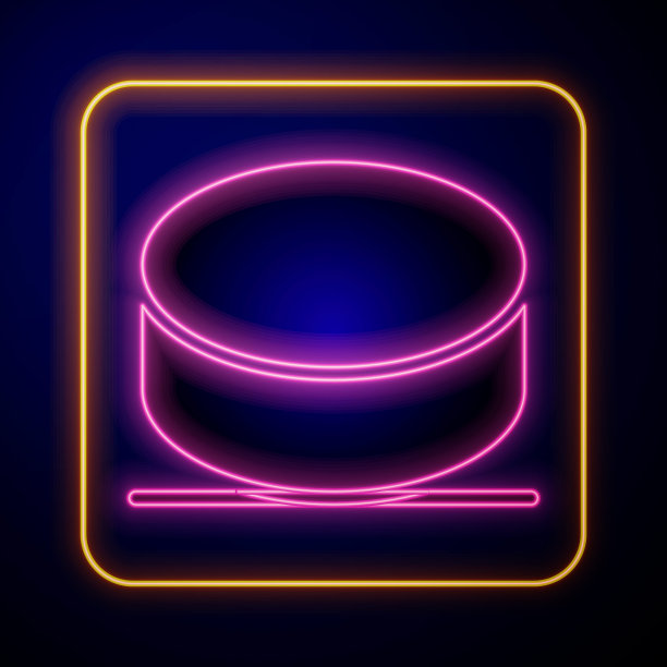 发光的霓虹灯冰球图标孤立的黑色背景。向量图片下载