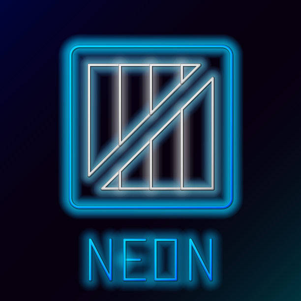 蓝色发光的霓虹线军用弹药箱与一些弹药子弹图标孤立的黑色背景。色彩缤纷的轮廓概念。矢量图图片下载