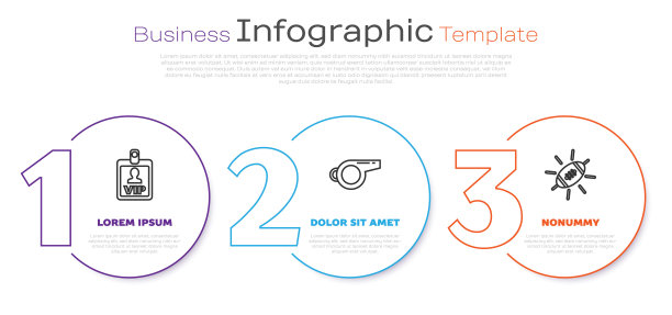 设置VIP徽章，哨子和美式橄榄球。业务信息图表模板。向量图片下载