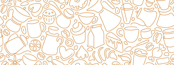 咖啡、茶的图案。烘焙蛋糕。喝，豆子，杯子图片下载