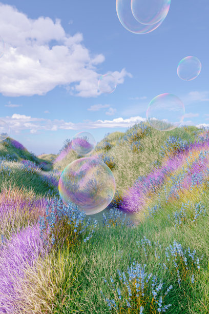 抽象的春花景观场景与水泡。3 d渲染。图片下载