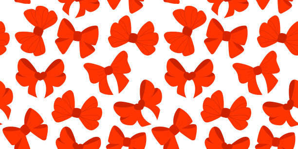 无缝图案与各种红色缎面蝴蝶结，礼物丝带。图片下载