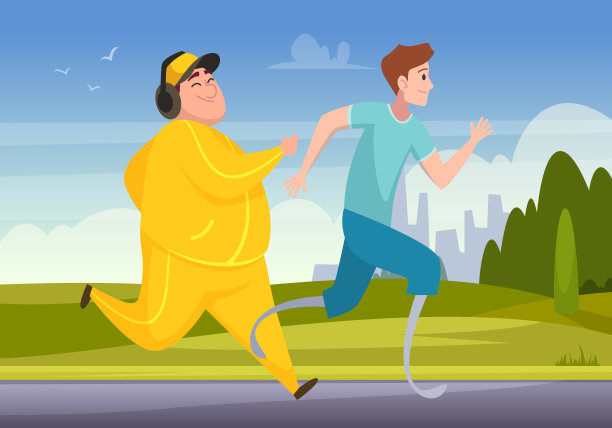 残疾人跑胖和残疾人人物在户外进行体育锻炼图片下载