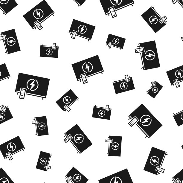 带有电符号的电视。无缝模式。白色背景的图标图片下载