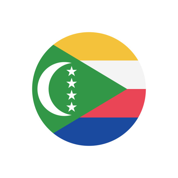 科摩罗国旗。圆形图标。圆形标志。标准颜色。数码插图。电脑插图。矢量插图。图片下载