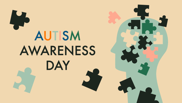 自闭症意识日平面矢量插图。抽象人头轮廓与拼图碎片图片下载