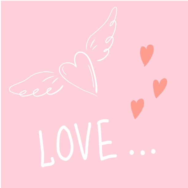 浪漫的卡片。心与翅膀和情书孤立在粉红色的背景。极简风格海报。情人节图片。节日问候或邀请。涂鸦画。矢量图图片下载