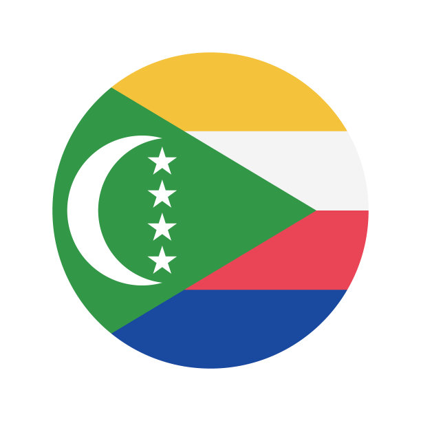 科摩罗国旗。圆形图标。圆形标志。标准颜色。数码插图。电脑插图。矢量插图。图片下载