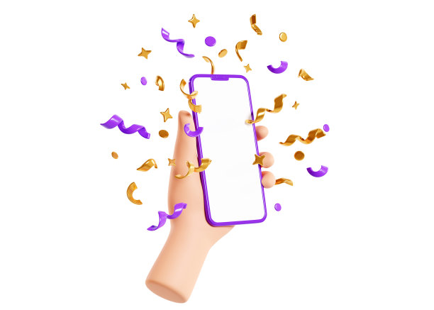 人类手持手机与五彩纸屑3d渲染。图片下载