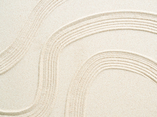 禅宗花园沙滩白底日本平衡冥想放松佛教灵性，图案线波曼陀罗模拟水疗度假瑜伽生活方式自然夏天，纹理沙漠海岸海。图片下载