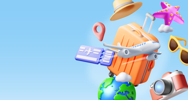 3d机票，旅行袋，地球仪和飞机。图片下载