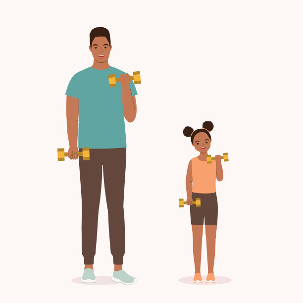 黑人父女举哑铃。健康。锻炼。图片下载