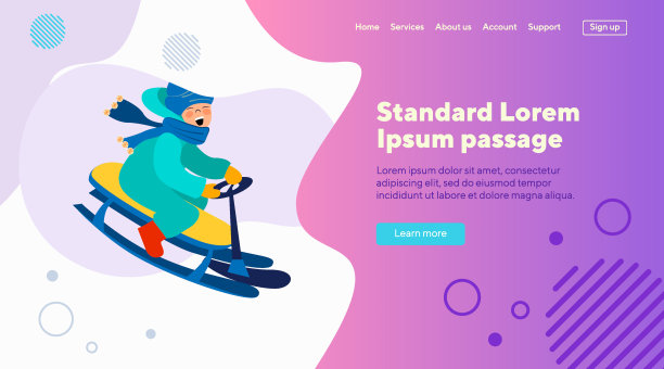 兴奋的孩子骑着雪橇下山图片下载